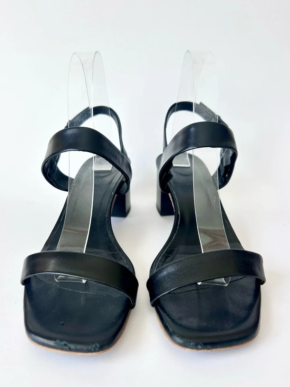 Everlane Double Strap Block Heel Square Toe Sandals in Black Leather Size 8.5 - Picture 4 of 10